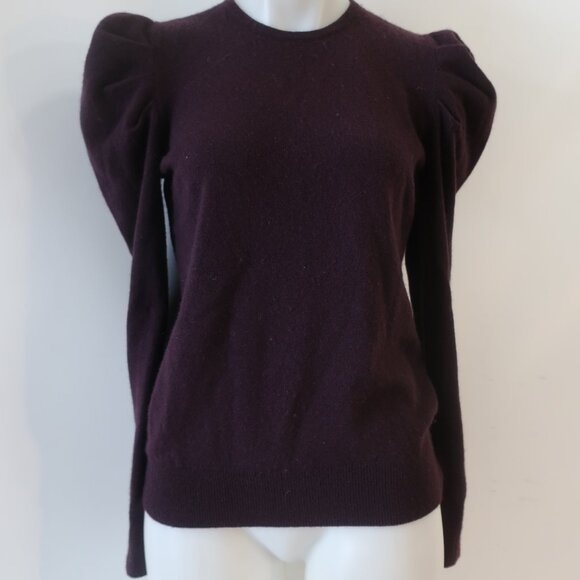 Womens Neiman Marcus Eggplant Puff Sleeve Pure Cashmere Sweater M - Picture 1 of 13